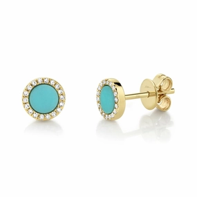 Shy Creation 0.08Ct Diamond & 0.47Ct Composite Turquoise Stud Earring SC55003142