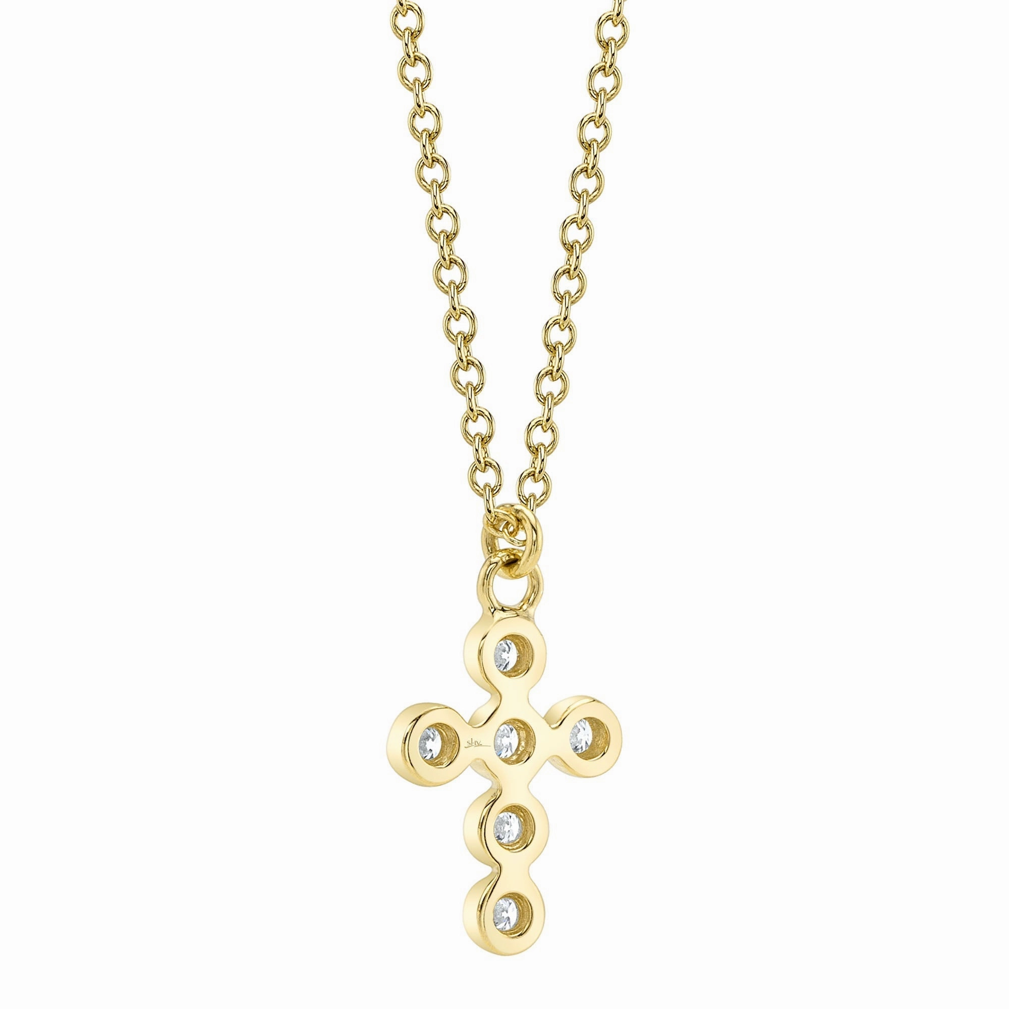 Shy Creation 0.08Ct Diamond Bezel Cross Necklace SC55021367V2