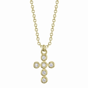 Shy Creation 0.08Ct Diamond Bezel Cross Necklace SC55021367V2