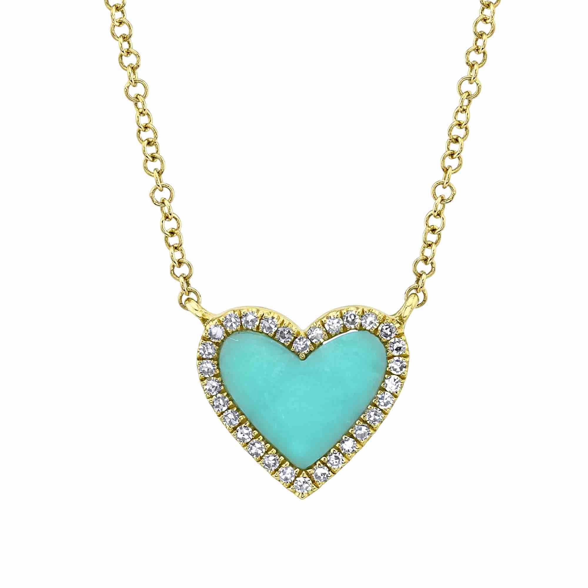 Shy Creation 0.09Ct Diamond & 0.55Ct Composite Turquoise Heart Necklace SC55012619