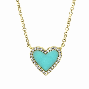 Shy Creation 0.09Ct Diamond & 0.55Ct Composite Turquoise Heart Necklace SC55012619