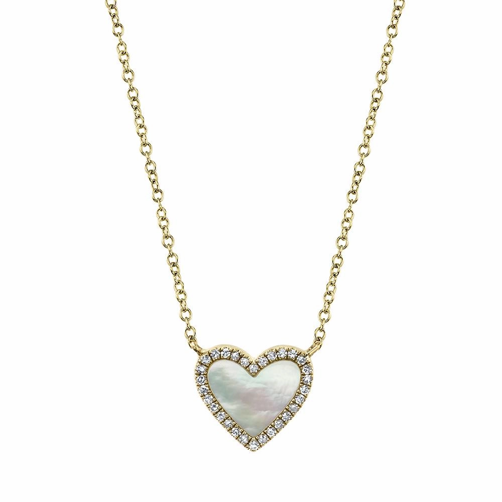 Shy Creation 0.09Ct Diamond & 0.56Ct Mother Of Pearl Heart Necklace SC55012462
