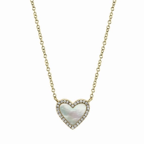 Shy Creation 0.09Ct Diamond & 0.56Ct Mother Of Pearl Heart Necklace SC55012462