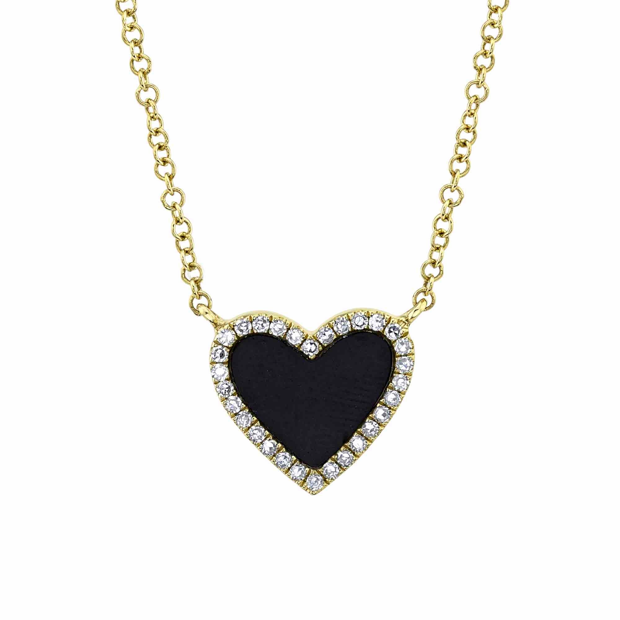 Shy Creation 0.09Ct Diamond & 0.59Ct Black Onyx Heart Necklace SC55012622