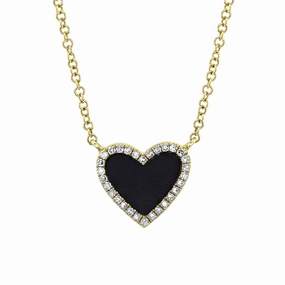 Shy Creation 0.09Ct Diamond & 0.59Ct Black Onyx Heart Necklace SC55012622