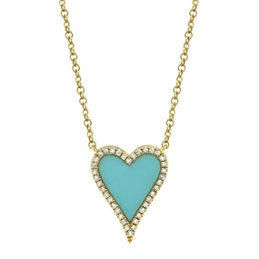 Shy Creation 0.09Ct Diamond & 0.69Ct Composite Turquoise Heart Necklace SC55003629