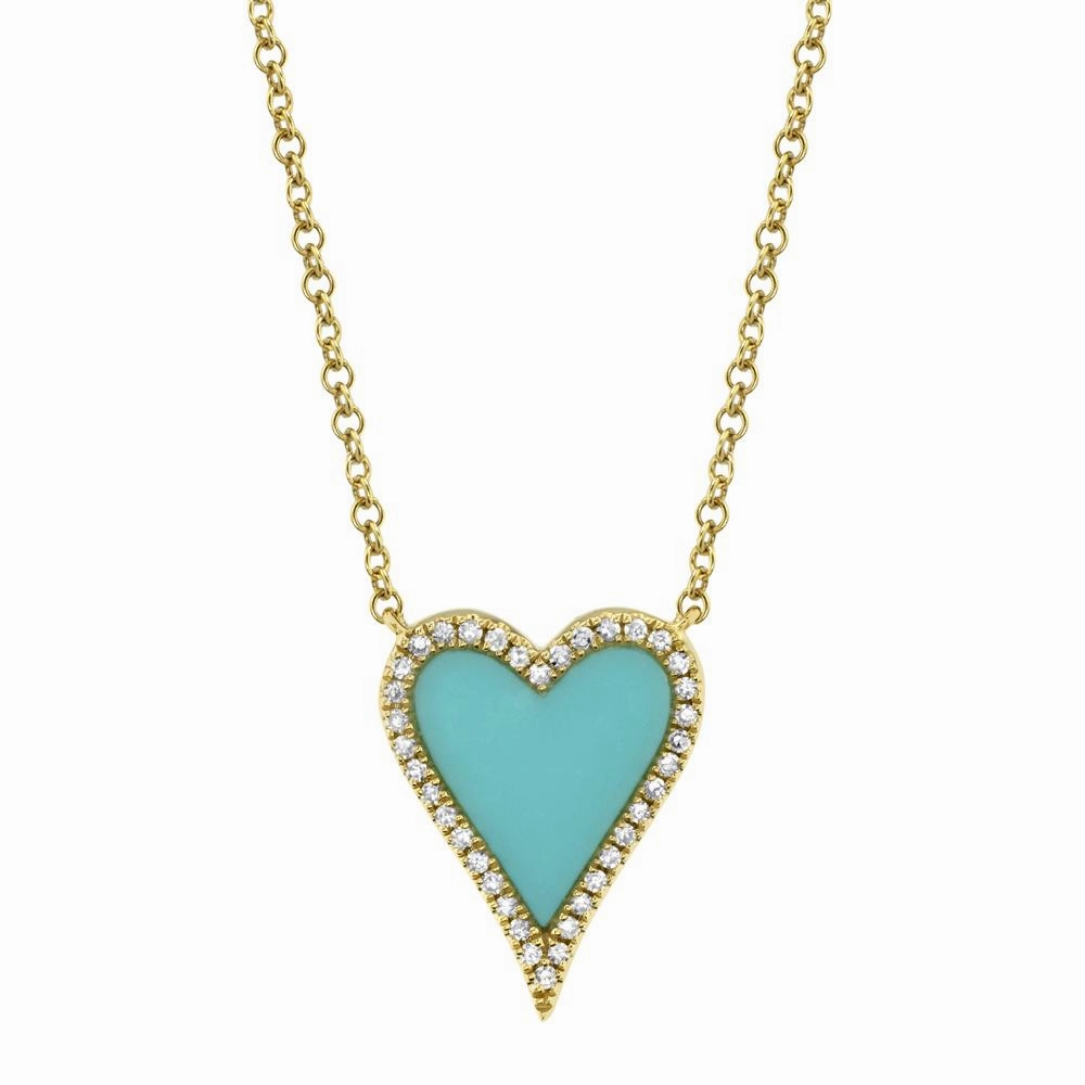 Shy Creation 0.09Ct Diamond & 0.69Ct Composite Turquoise Heart Necklace SC55003629