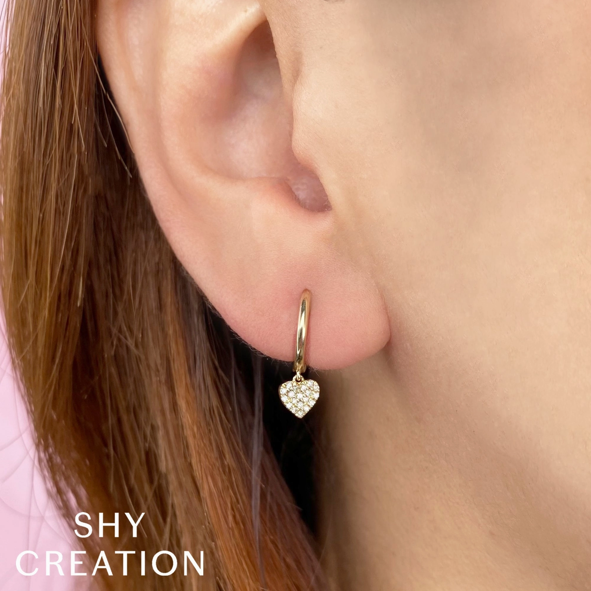 Shy Creation 0.09Ct Diamond Pave Heart Huggie Earring SC22009365