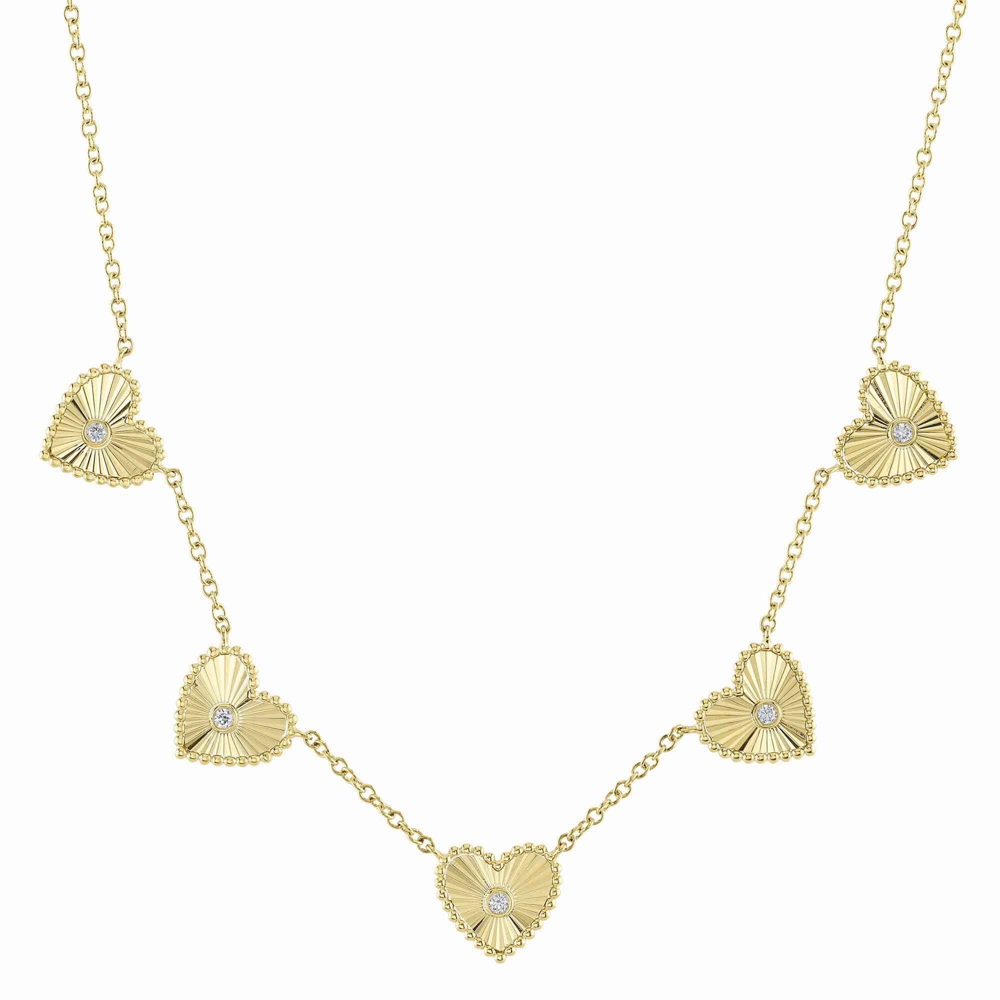 Shy Creation 0.09Ct Diamond Ribbed Bezel Heart Necklace SC55026090