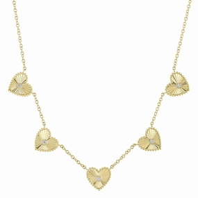 Shy Creation 0.09Ct Diamond Ribbed Bezel Heart Necklace SC55026090
