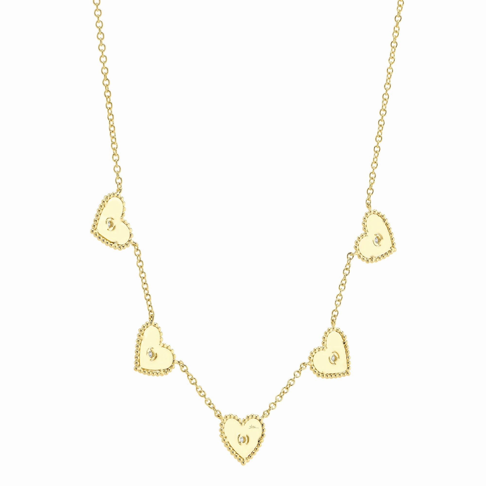 Shy Creation 0.09Ct Diamond Ribbed Bezel Heart Necklace SC55026090