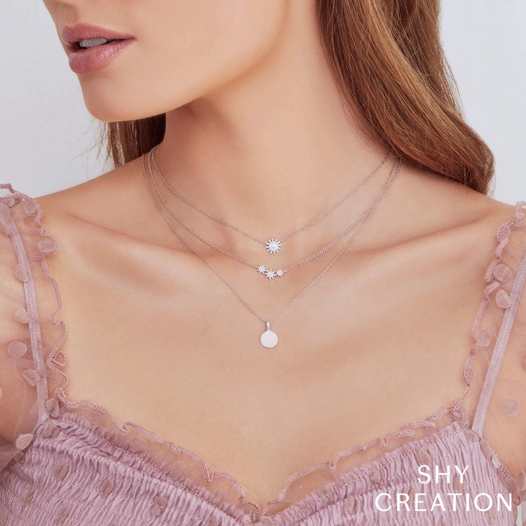 Shy Creation 0.09Ct Diamond Star Necklace SC55006110