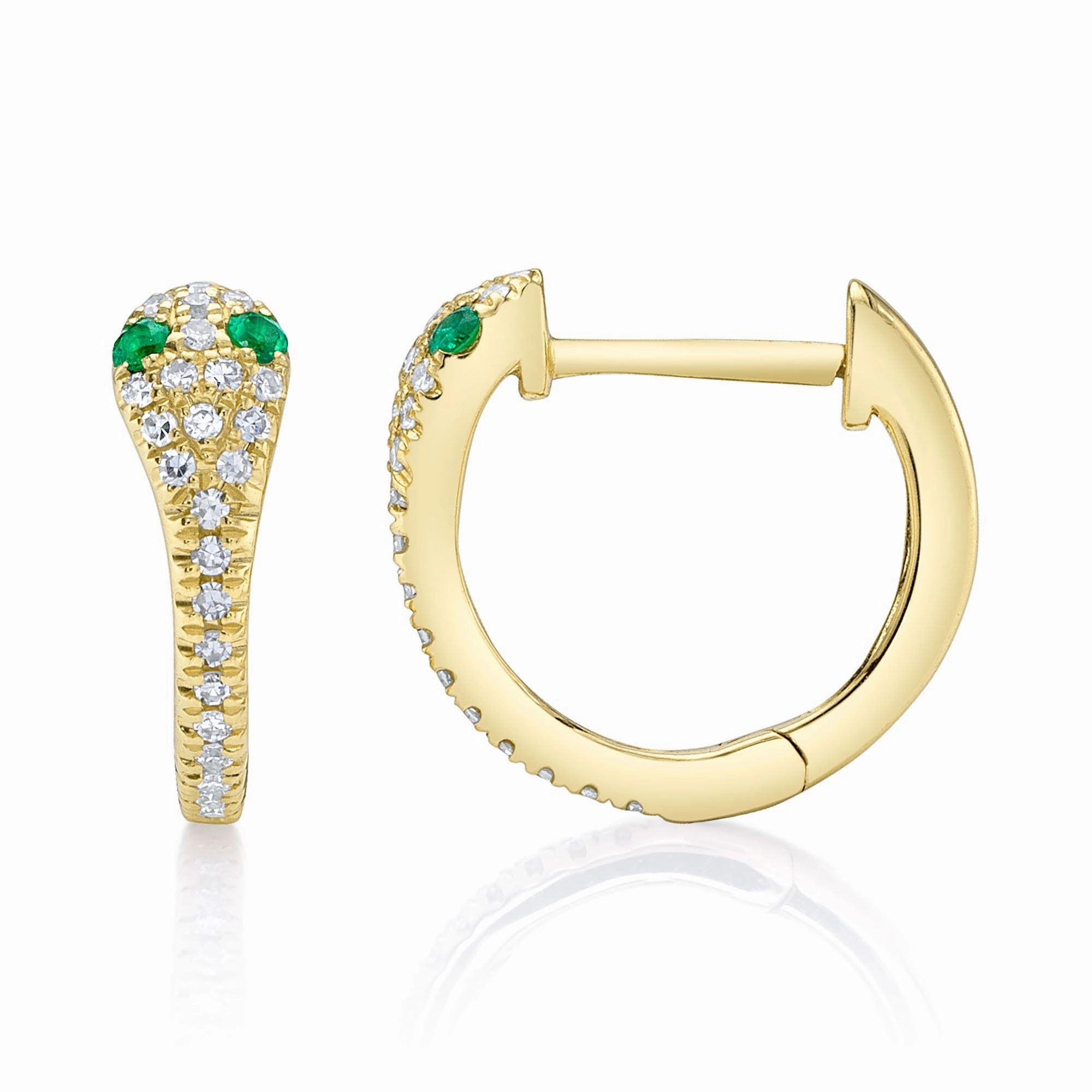 Shy Creation 0.11Ct Diamond & 0.07Ct Emerald Snake Huggie Earring SC22008280