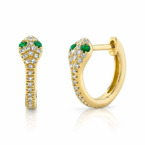 Shy Creation 0.11Ct Diamond & 0.07Ct Emerald Snake Huggie Earring SC22008280