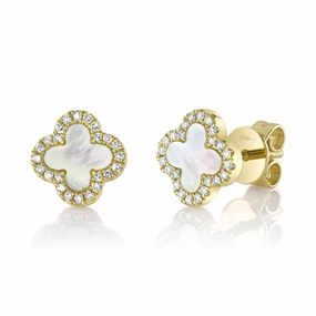 Shy Creation 0.11Ct Diamond & 0.35Ct Mother Of Pearl Clover Earring SC55025137V2