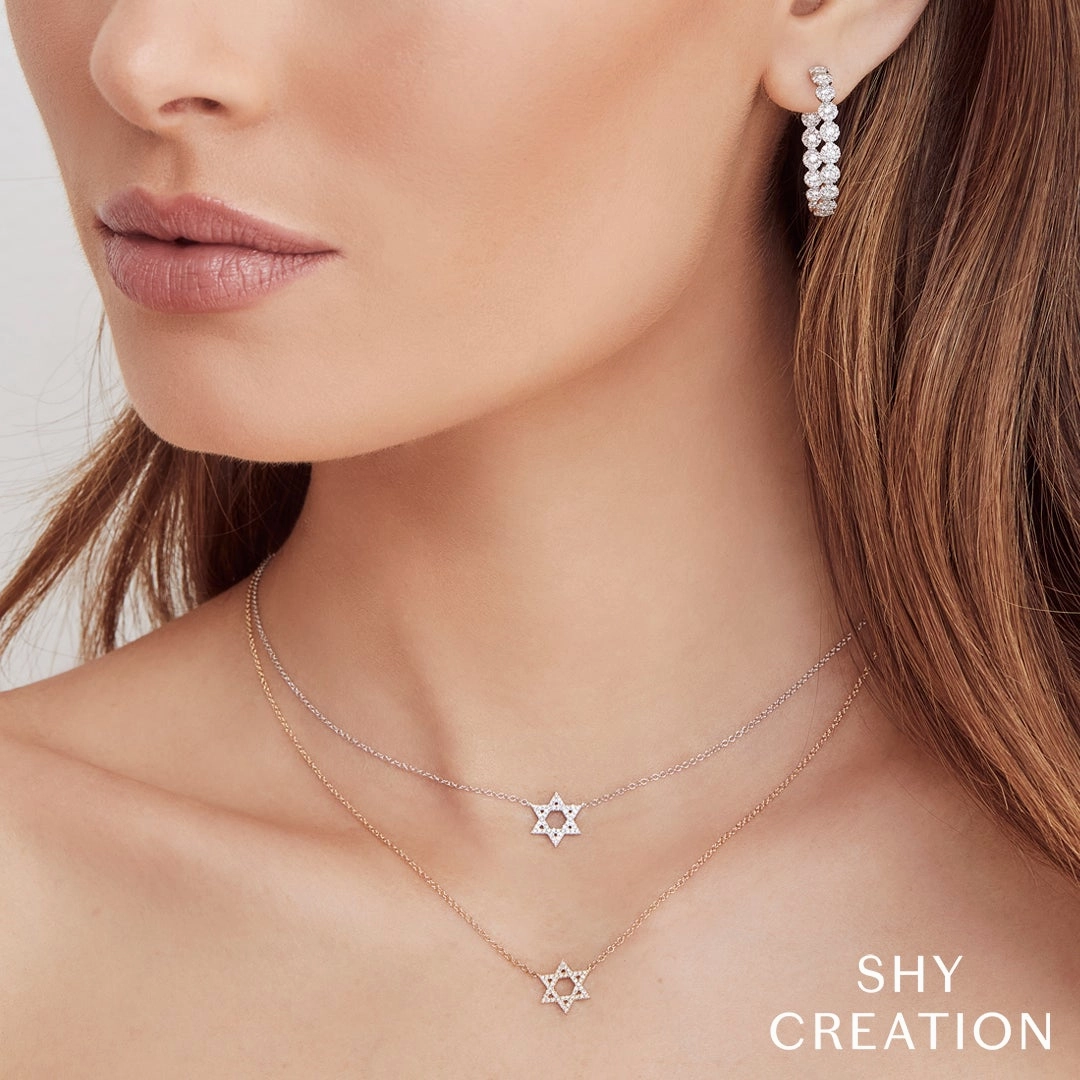 Shy Creation 0.11Ct Diamond Star Of David Necklace SC55005241