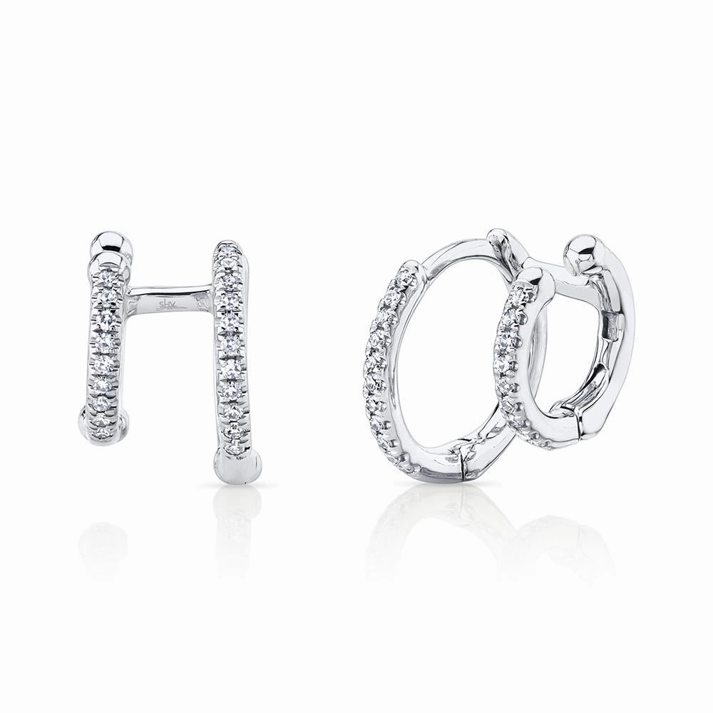 Shy Creation 0.12Ct Diamond Double Huggie Earring SC55005960V2