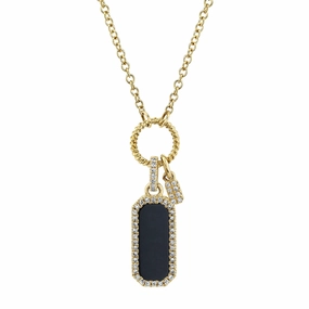Shy Creation 0.13Ct Diamond & 0.60Ct Black Onyx Dog Tag Necklace SC55024173
