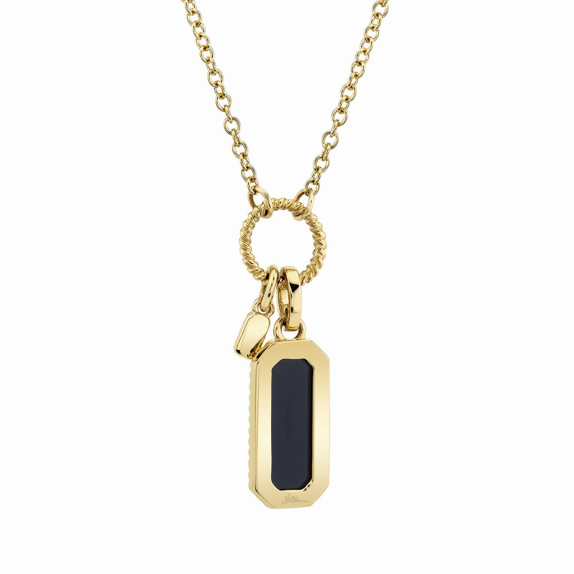Shy Creation 0.13Ct Diamond & 0.60Ct Black Onyx Dog Tag Necklace SC55024173