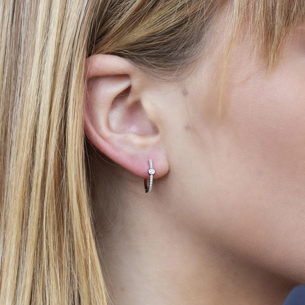 Shy Creation 0.13Ct Diamond Bezel Hoop Earring SC55007494