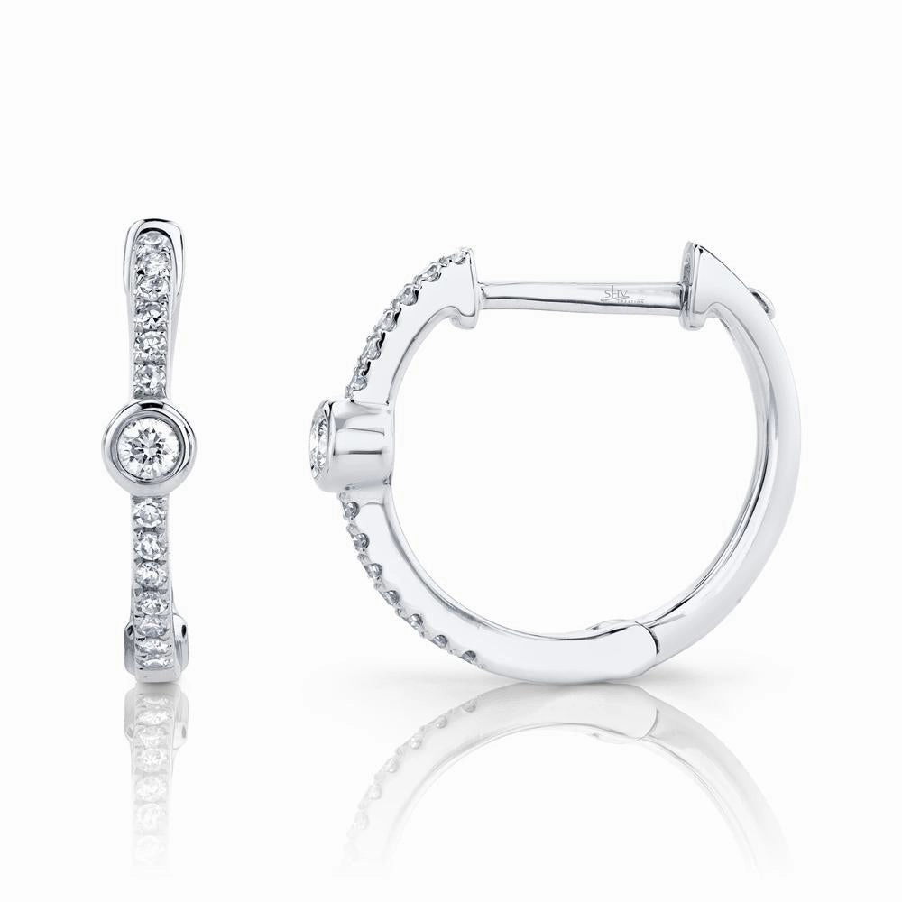 Shy Creation 0.13Ct Diamond Bezel Hoop Earring SC55007494