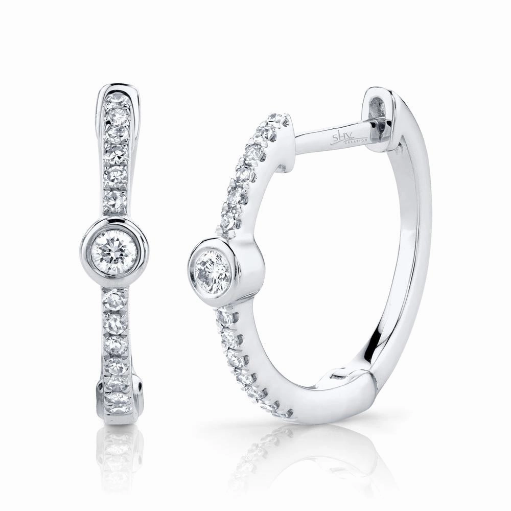 Shy Creation 0.13Ct Diamond Bezel Hoop Earring SC55007494