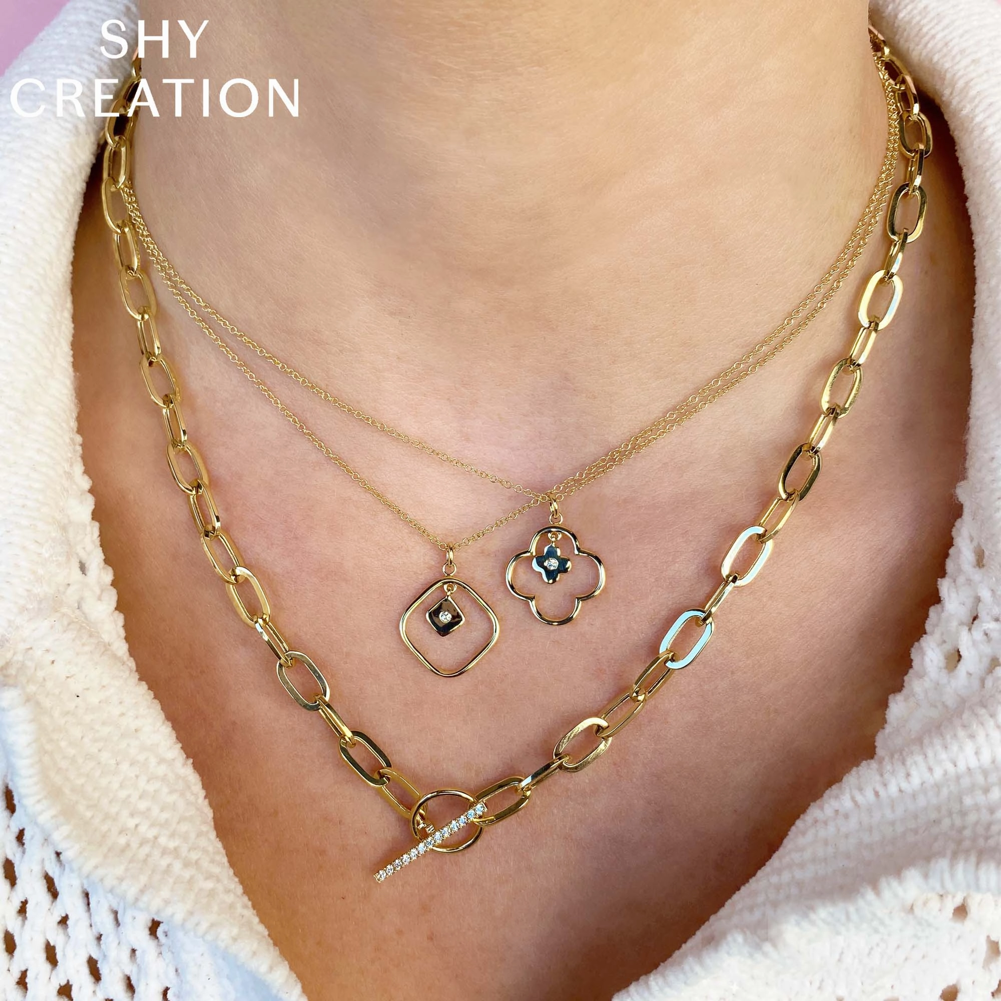 Shy Creation 0.13Ct Diamond Paper Clip Link Necklace SC55022370V2