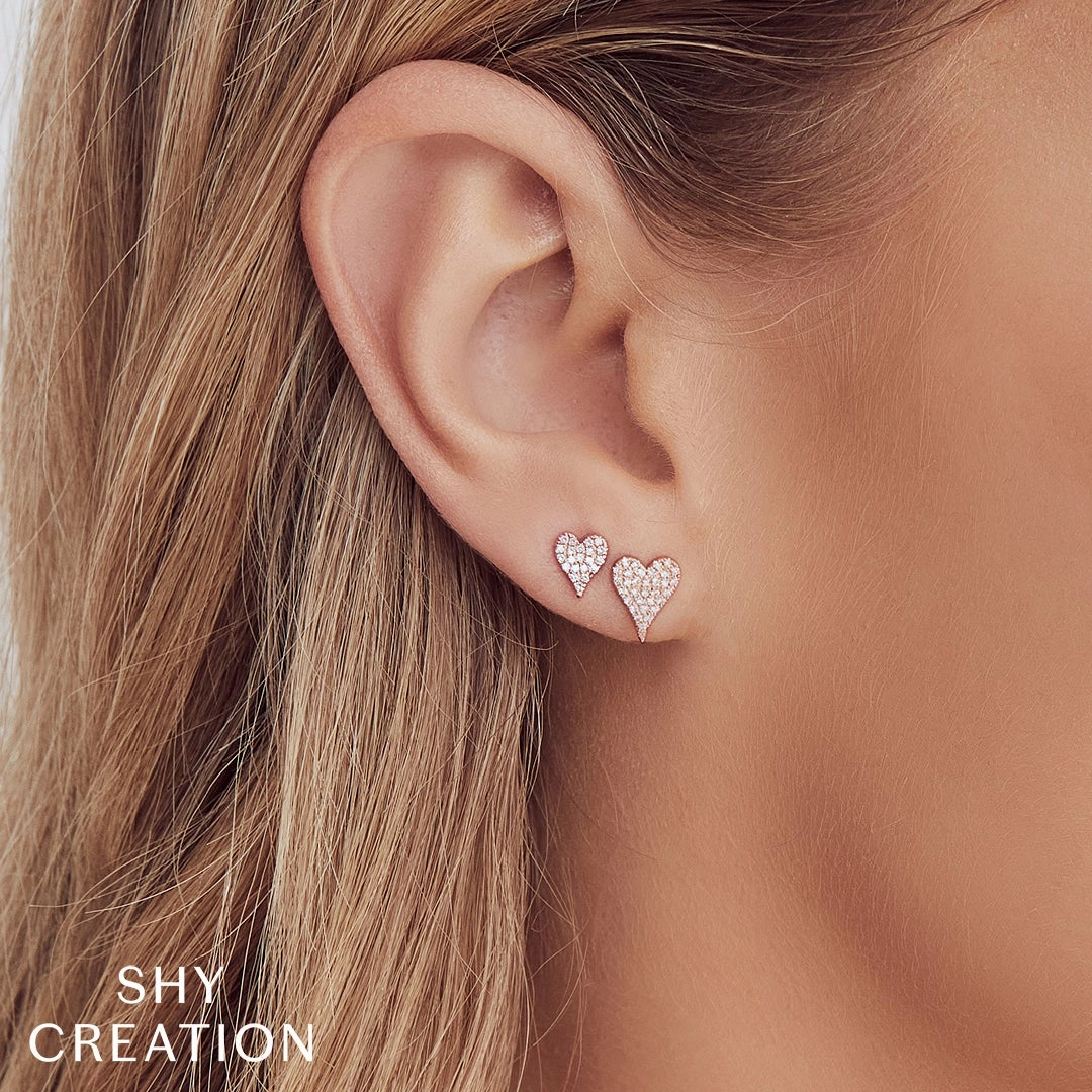 Shy Creation 0.14Ct Diamond Pave Heart Stud Earring SC55006930