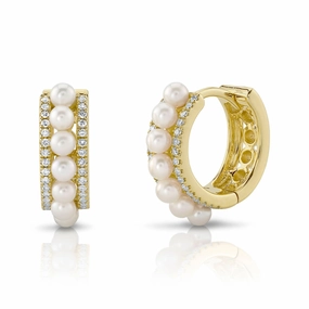 Shy Creation 0.15Ct Diamond & Cultured Pearl Huggie Earring SC55023337