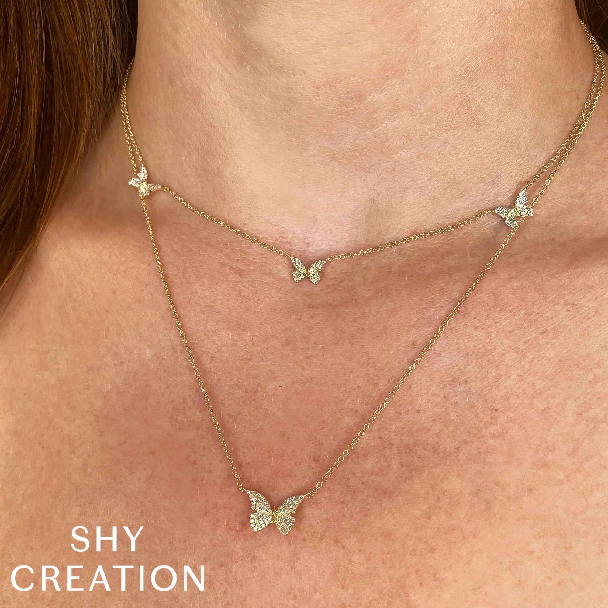 Shy Creation 0.15Ct Diamond Butterfly Necklace SC55024050