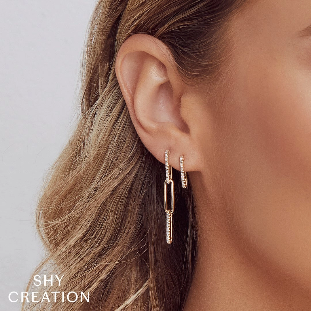 Shy Creation 0.17Ct Diamond Paper Clip Link Earring SC55009644