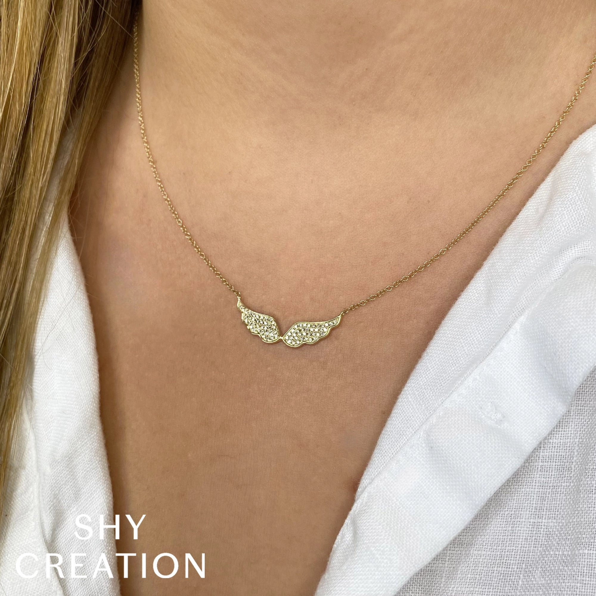 Shy Creation 0.18Ct Diamond Angel Wings Necklace SC36213135V2