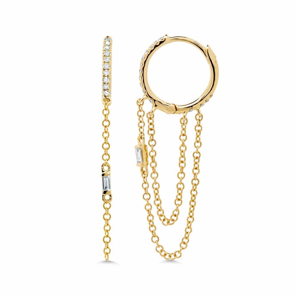 Shy Creation 0.18Ct Diamond Baguette Huggie Chain Earring SC55005964