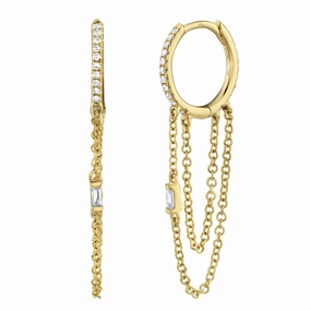 Shy Creation 0.18Ct Diamond Baguette Huggie Chain Earring SC55005964