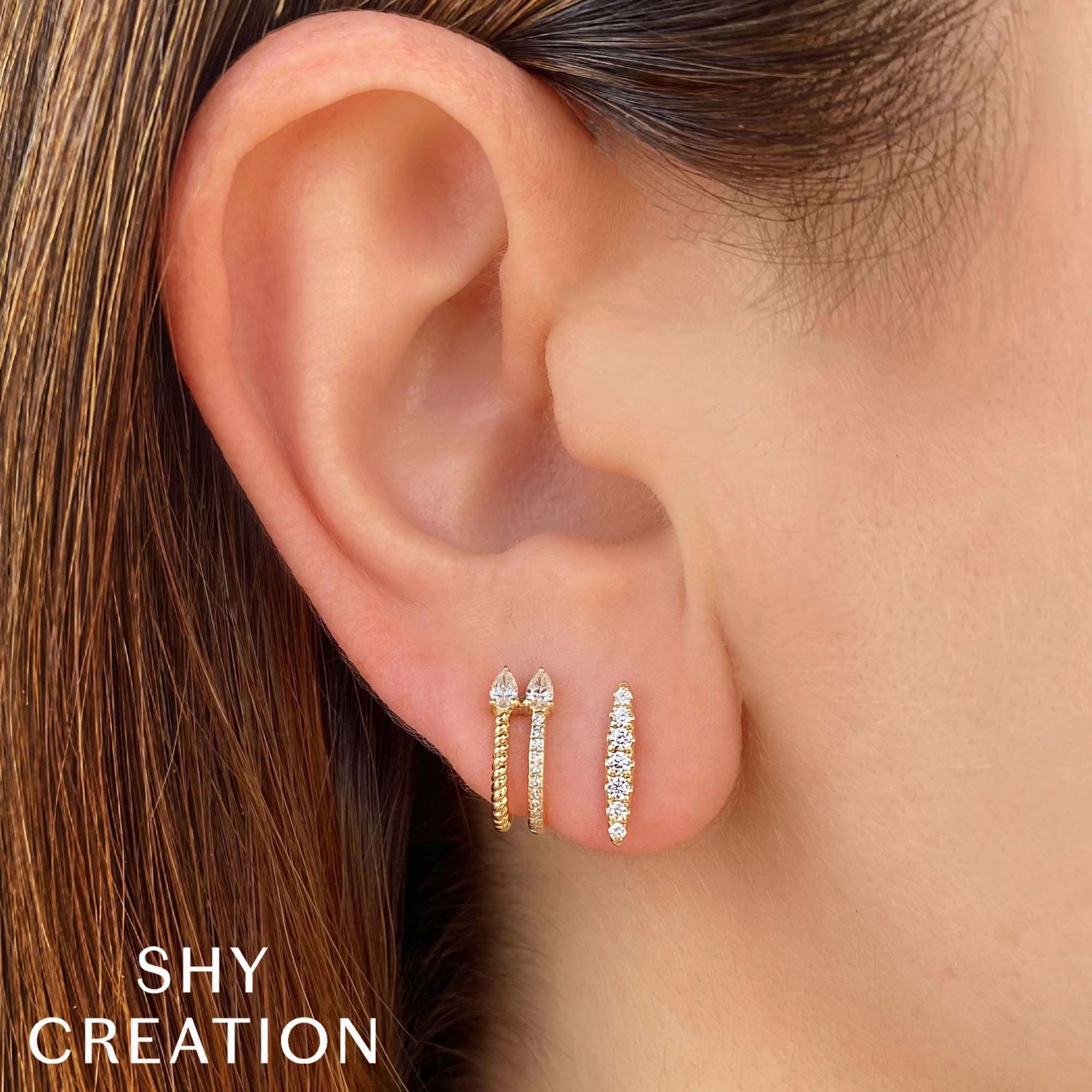 Shy Creation 0.19Ct Diamond Bar Stud Earring SC55024840