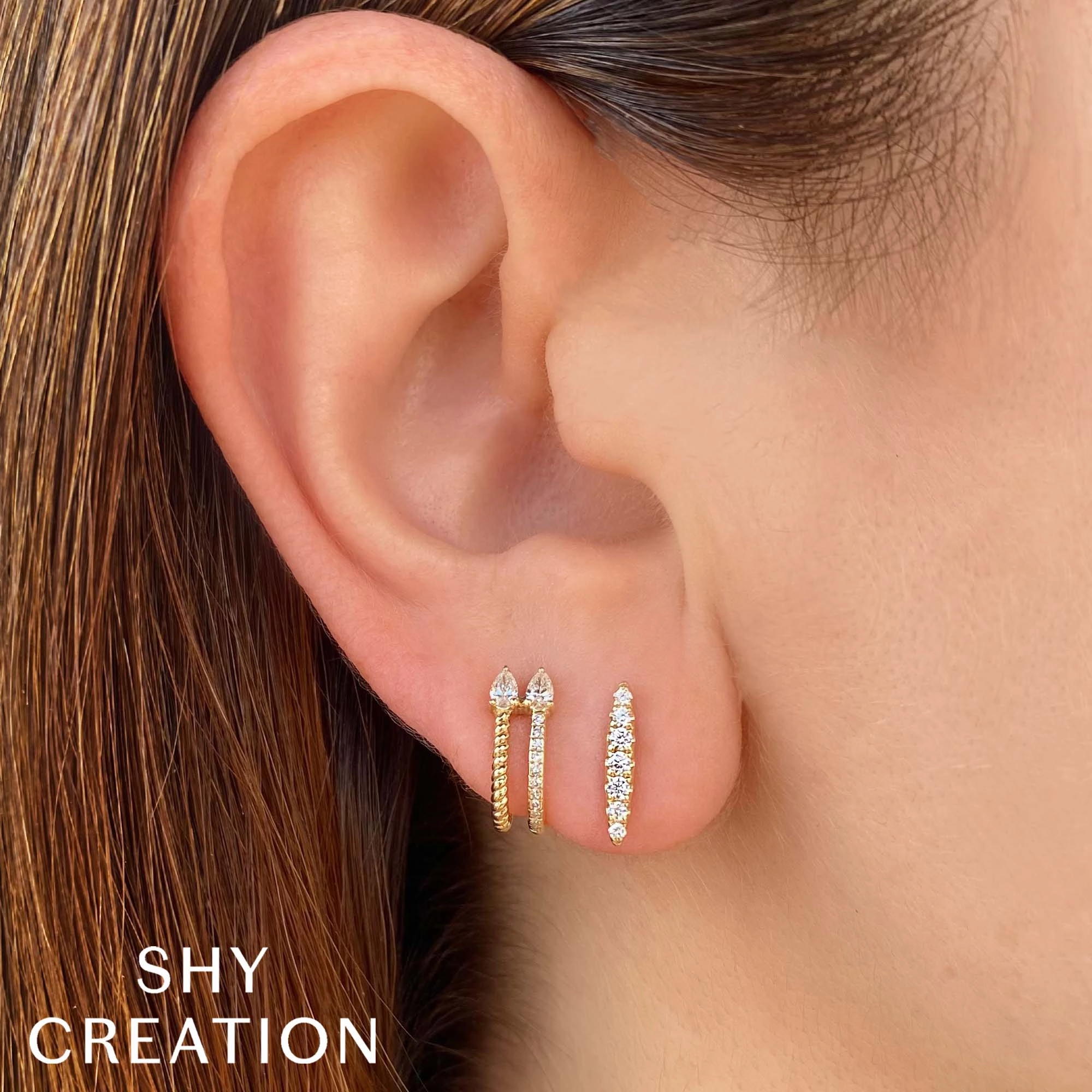 Shy Creation 0.19Ct Diamond Bar Stud Earring SC55024841