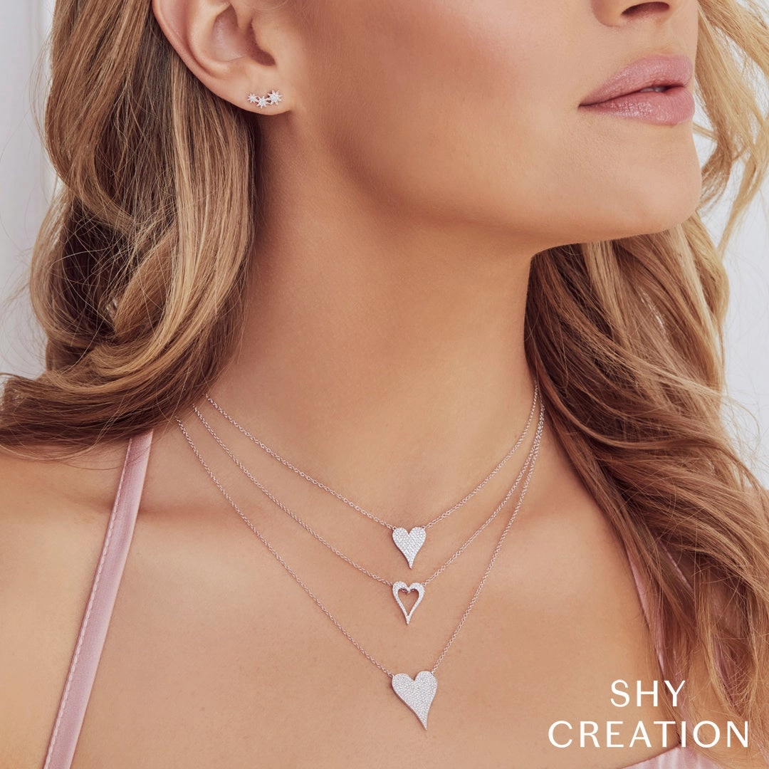 Shy Creation 0.21Ct Diamond Pave Heart Necklace SC55002006