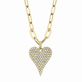 Shy Creation 0.21Ct Diamond Pave Heart Paper Clip Link Necklace SC55022785V2