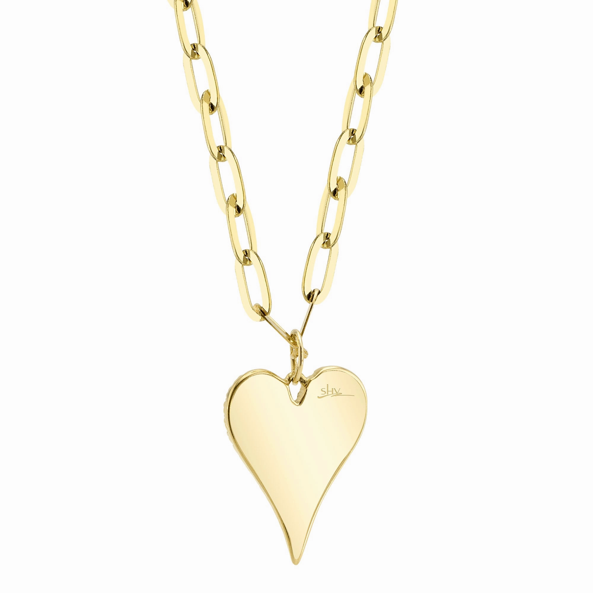 Shy Creation 0.21Ct Diamond Pave Heart Paper Clip Link Necklace SC55022785V2