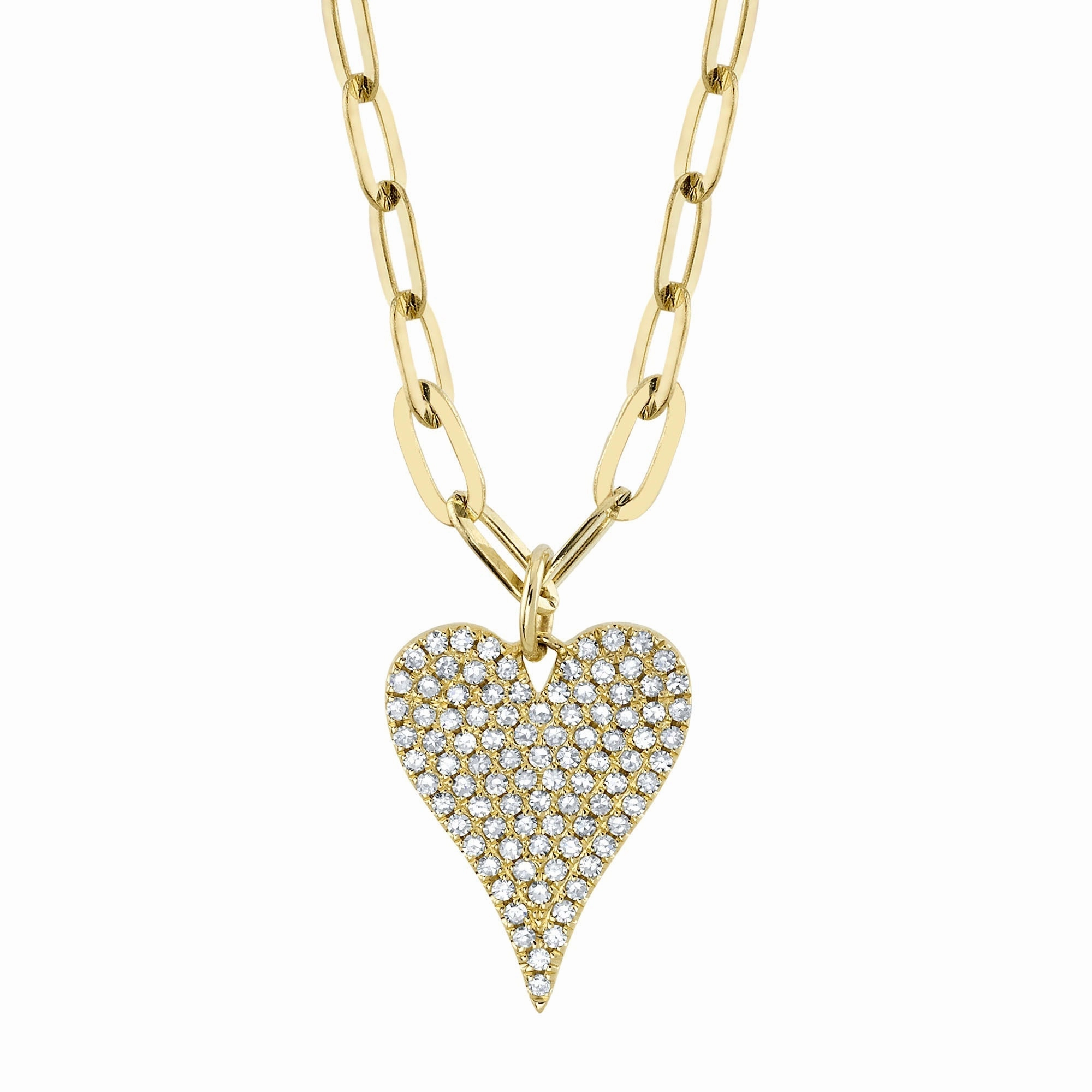 Shy Creation 0.21Ct Diamond Pave Heart Paper Clip Link Necklace SC55022785V2