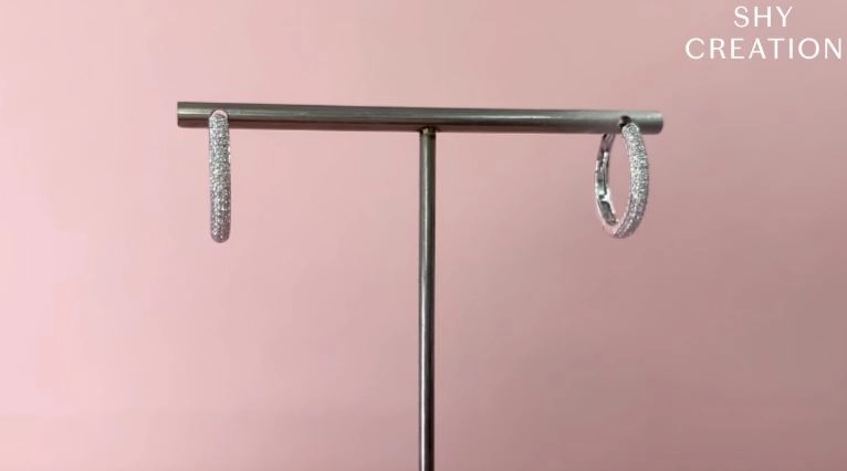Shy Creation 0.21Ct Diamond Pave Hoop Earring SC55004581