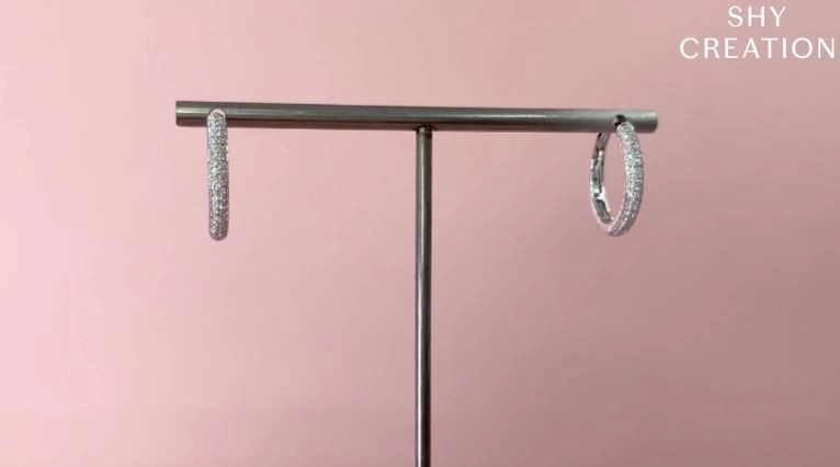 Shy Creation 0.21Ct Diamond Pave Hoop Earring SC55004582