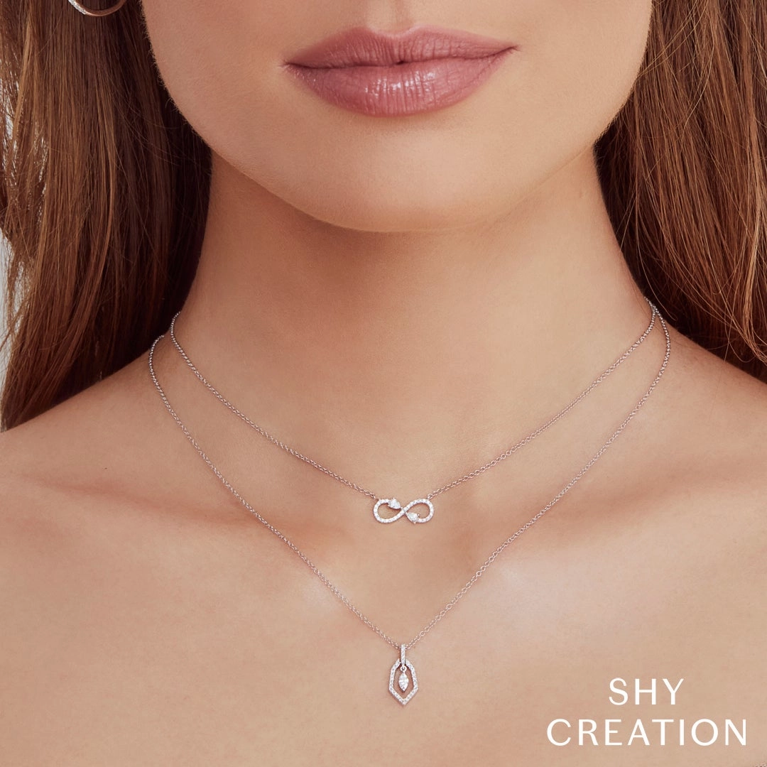 Shy Creation 0.22Ct Diamond Pear Infinity Necklace SC55019575