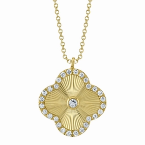 Shy Creation 0.22Ct Diamond Ribbed Clover Necklace SC22009184