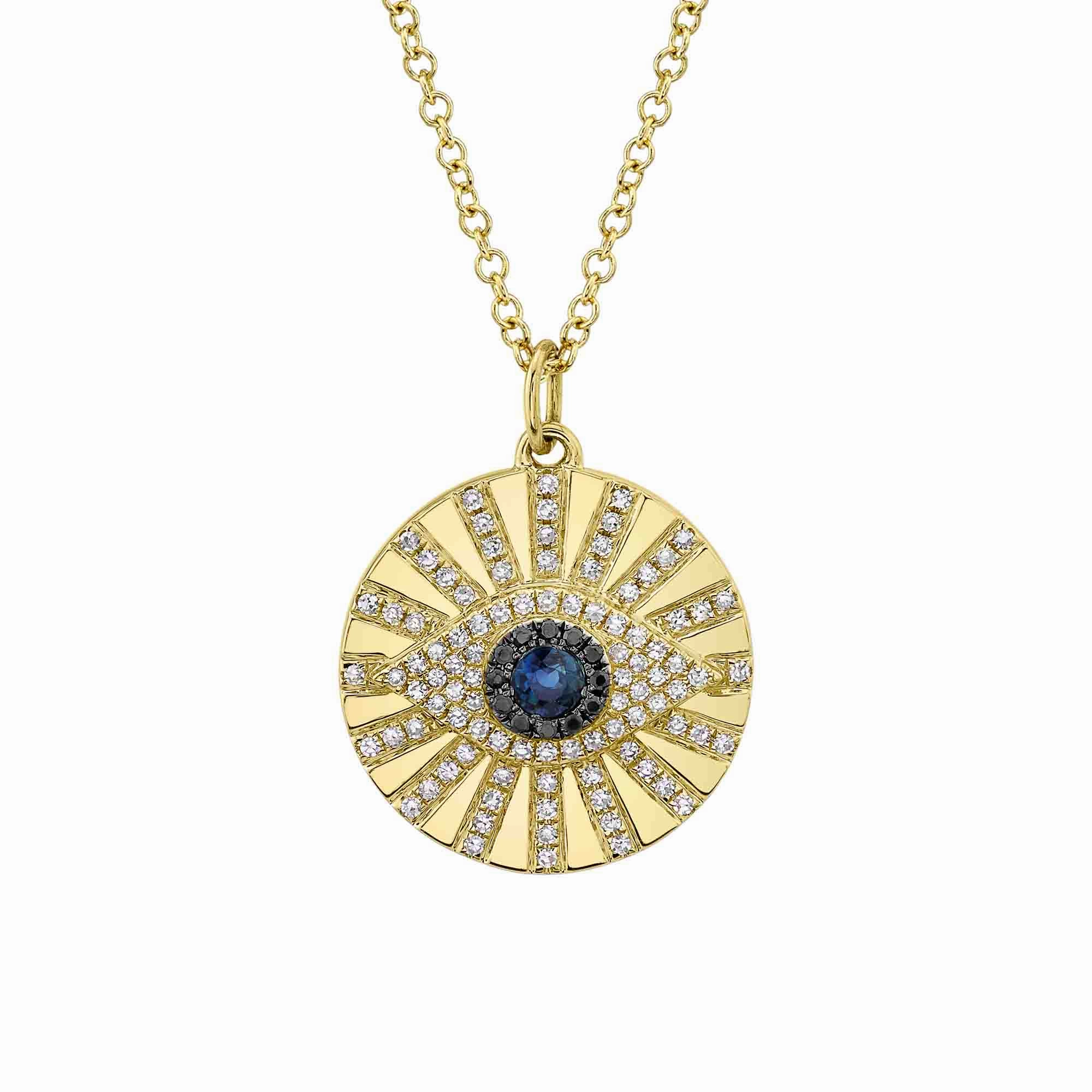 Shy Creation 0.23Ct Black & White Diamond & 0.15Ct Blue Sapphire Eye Necklace SC55021961