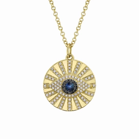 Shy Creation 0.23Ct Black & White Diamond & 0.15Ct Blue Sapphire Eye Necklace SC55021961