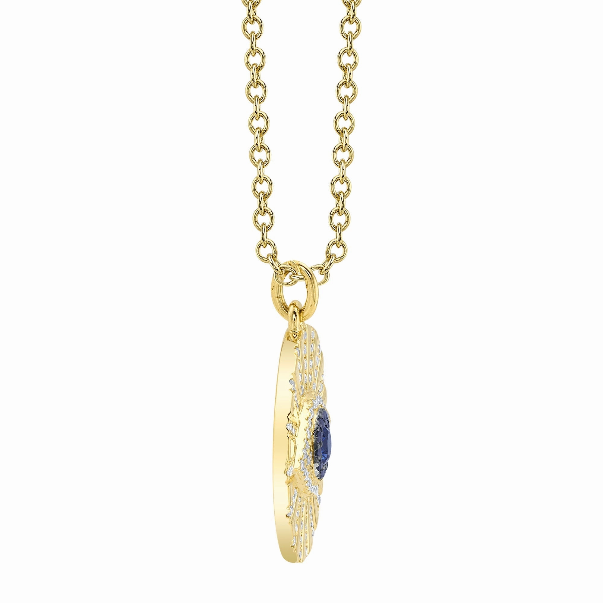Shy Creation 0.23Ct Black & White Diamond & 0.15Ct Blue Sapphire Eye Necklace SC55021961