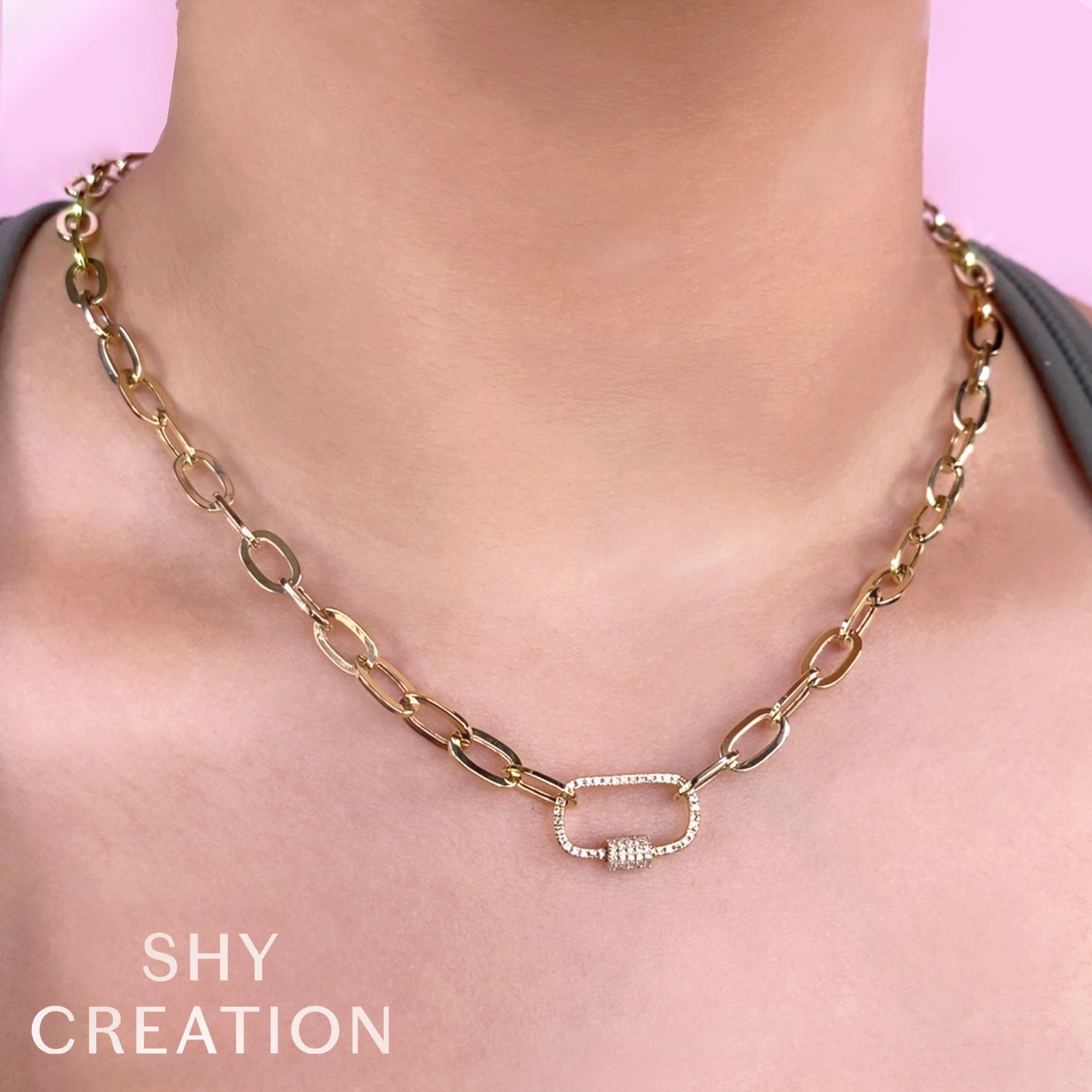Shy Creation 0.23Ct Diamond Paper Clip Link Necklace SC55022706