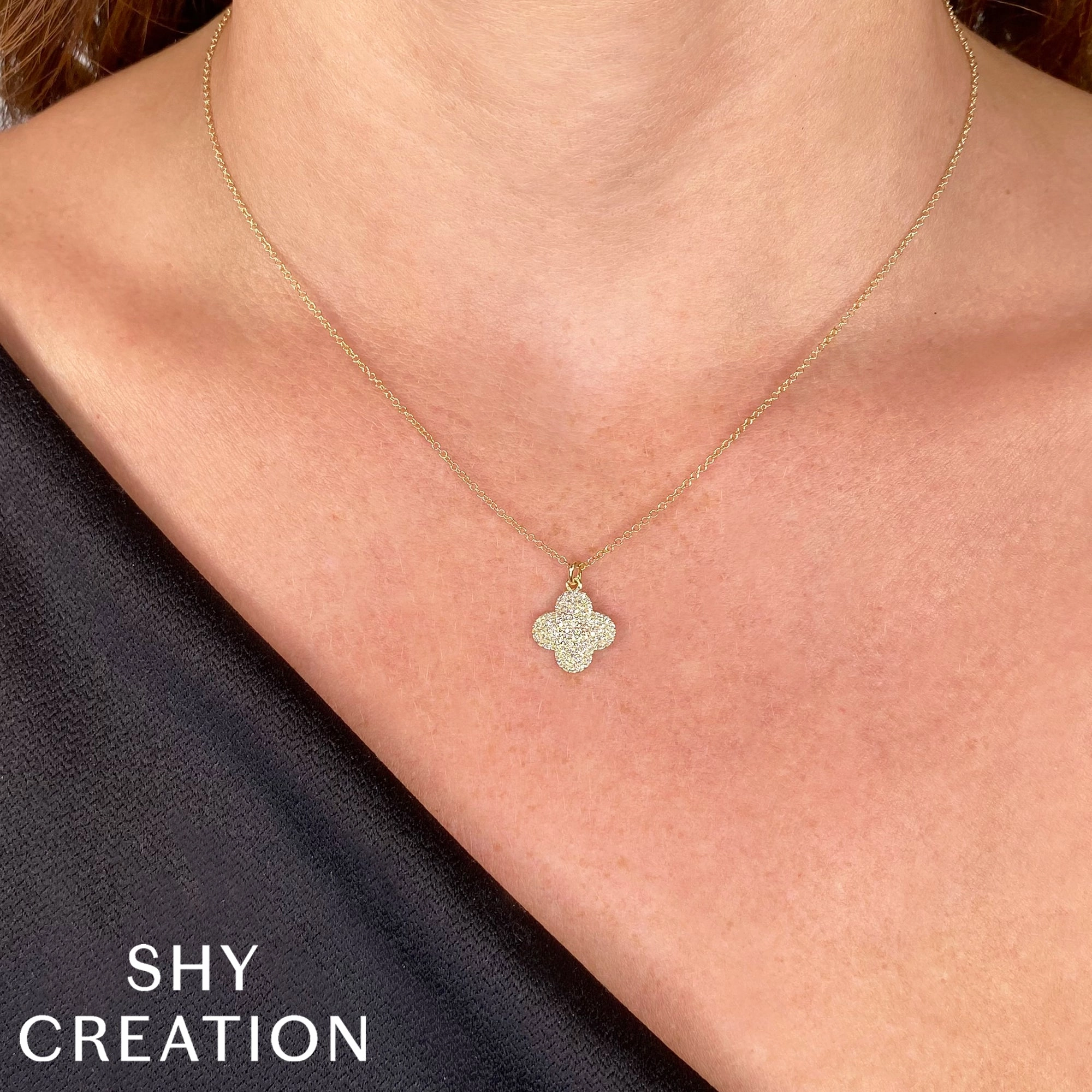 Shy Creation 0.23Ct Diamond Pave Clover Necklace SC55024074