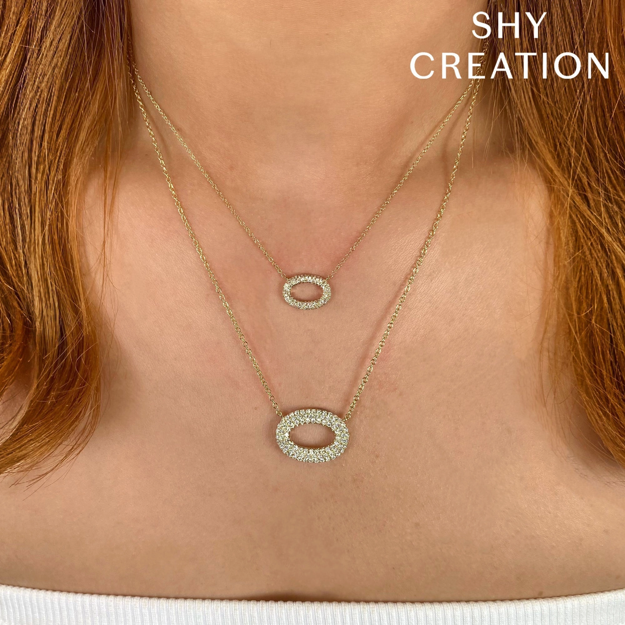 Shy Creation 0.23Ct Diamond Pave Oval Necklace SC55024586